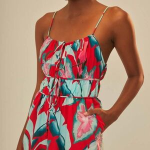 Farm Rio Summer Red Foliage Jumpsuit